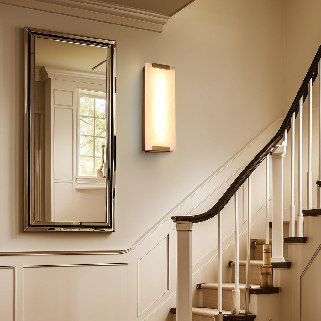 14.2in Alabaster Wall Sconces, Large Natural Marble Wall Sconces Set of Two, LED Modern Wall Lamp, Stairs, Living