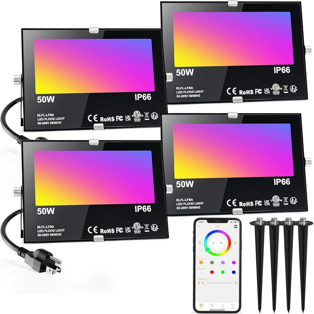 LED Flood Light Outdoor 500W Equivalent 5000LM,Bluetooth RGBW Colored Floodlight Landscape Lighting with APP