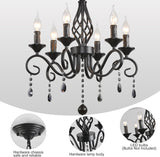 6-Light Farmhouse Black Crystal Candle Chandelier for Living Room, Rustic Industrial Pendant Ceiling Light Fixture, Vintage Hanging Lamp for Bedroom Hallway Kitchen Dining Room Foyer A109-B0DSB3NVVC