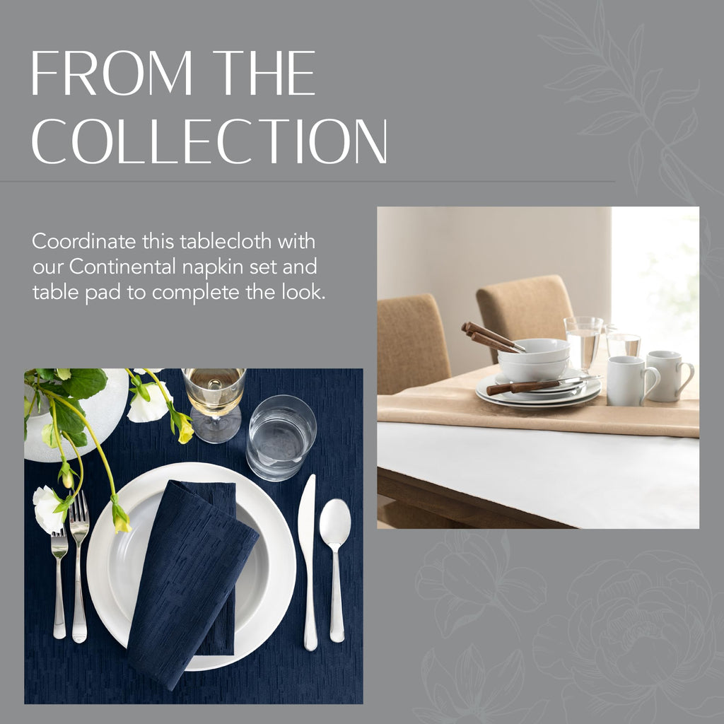 Continental Solid Texture Water Resistant Tablecloth, Navy - 60" W x 84" L Oval