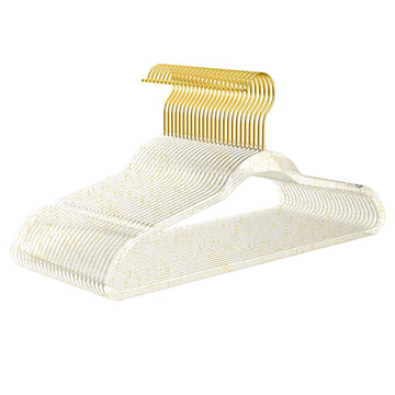 Premium Clear Invisible Acrylic Hangers, Crystal Plastic Hangers with Bling Gold Glitter 50 Pack Ultra Slim & Space