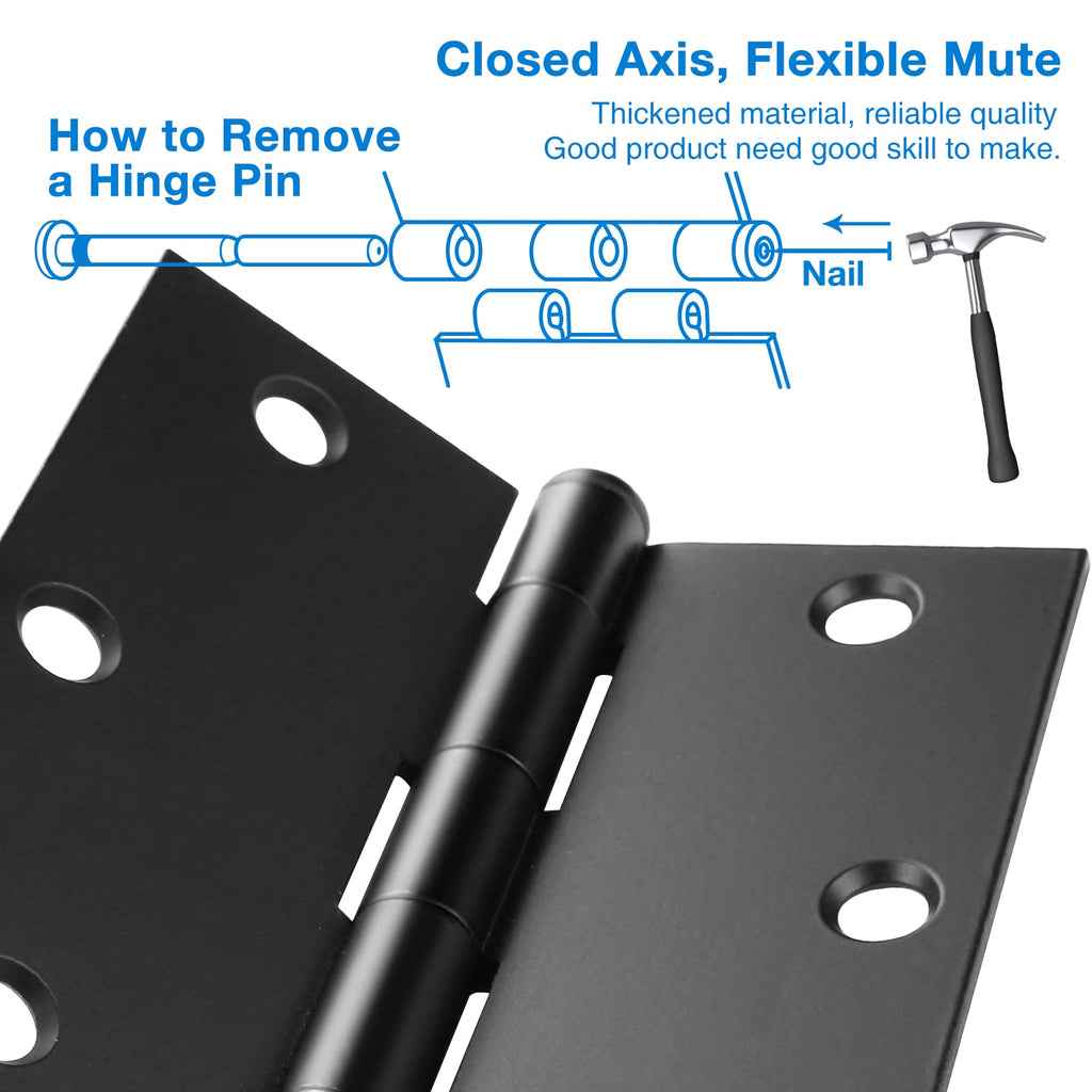 Matte Black Door Hinges 3.5" x3 1/2 Inch Square 12 Pack Interior