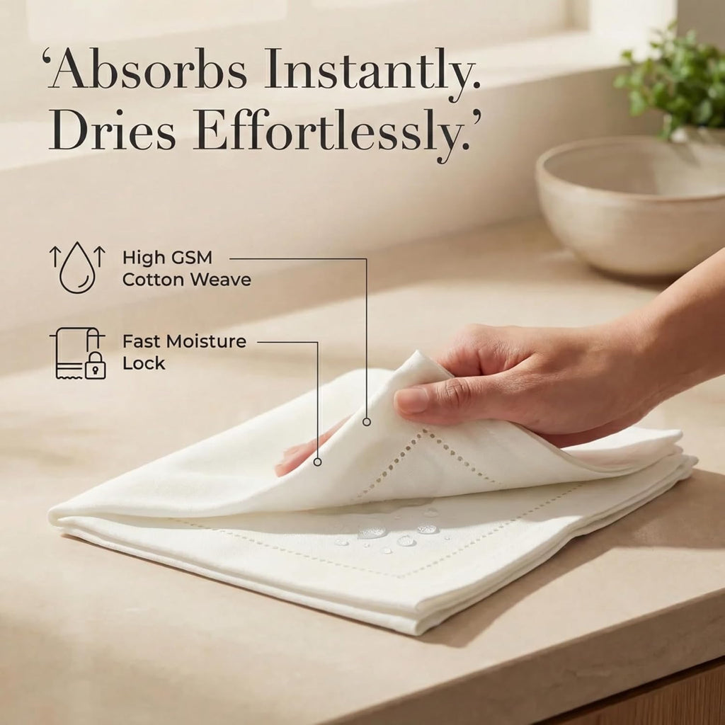 Cloth Napkins Ivory Hemstitch Dinner Napkins Set of 12 (20X20) 100% Cotton Absorbent Washable Durable Reusable Ideal