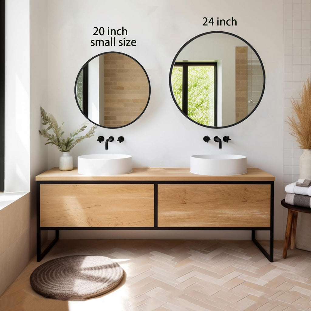 Circle Mirror 20 inch, Black Round Mirror, Matte Black Metal Frame