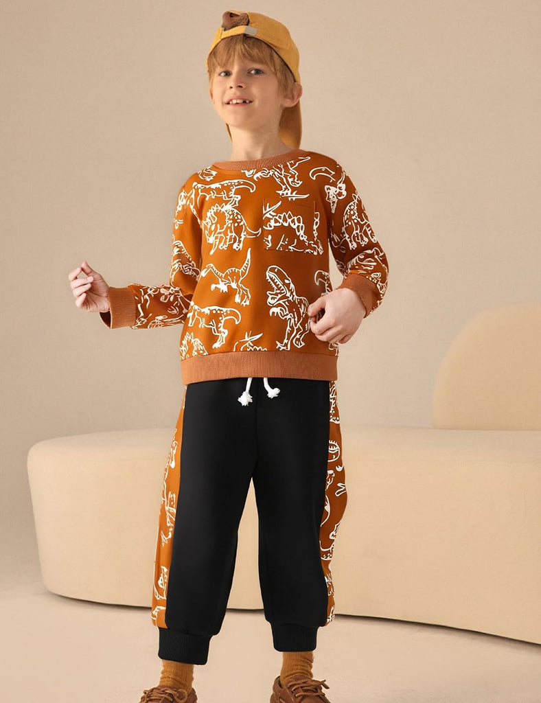Toddler Boys Dinosaur Sweatshirt and Jogger Pants Outfit Set, Ages 2-10