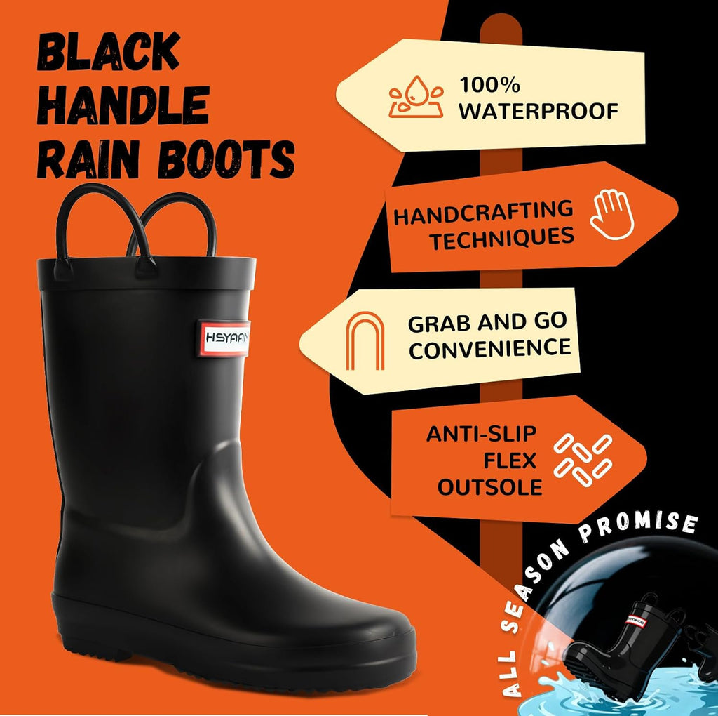 Kids Natural Rubber Rain Boots with Easy-On Handles