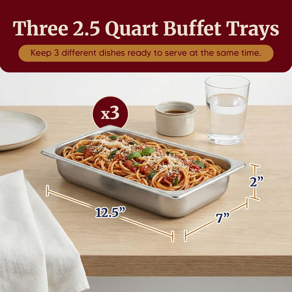 Gourmet Triple Buffet Server, 7.5 Qt, Stainless Steel