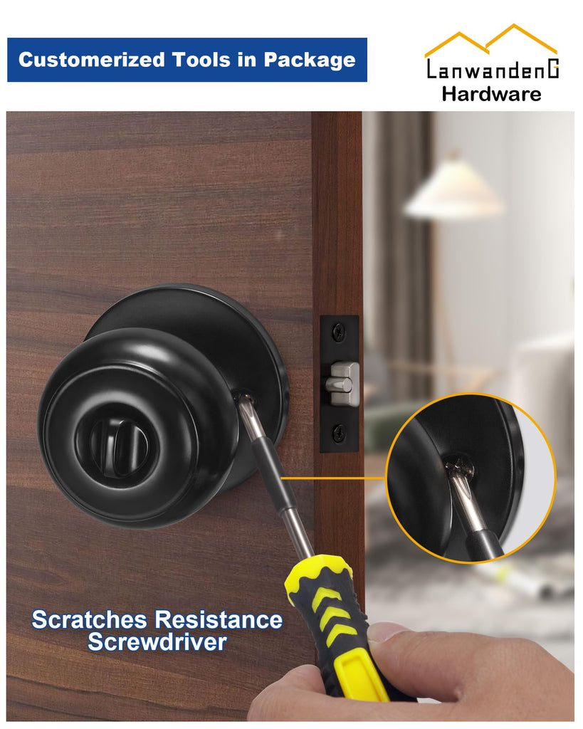 3 Pack) Entry Door Knobs with Lock and Keyed Alike, Interior/Exterior Flat Ball Door Locks /Bathroom/Front/Offic