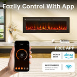 50” Smart Electric Fireplace Heater, Compatible with Alexa & Google Home, Wall Mount