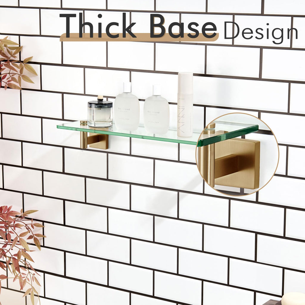 Wall Shelves Bathroom Hardware Tempered Glass Floating Shelf Hanging Rack Storage/Room Decor 20-Inch Champagne Bronze