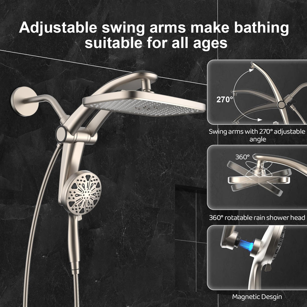 12" High Pressure Rain Shower Head with Handheld Spray Combo Faucet Upgrade