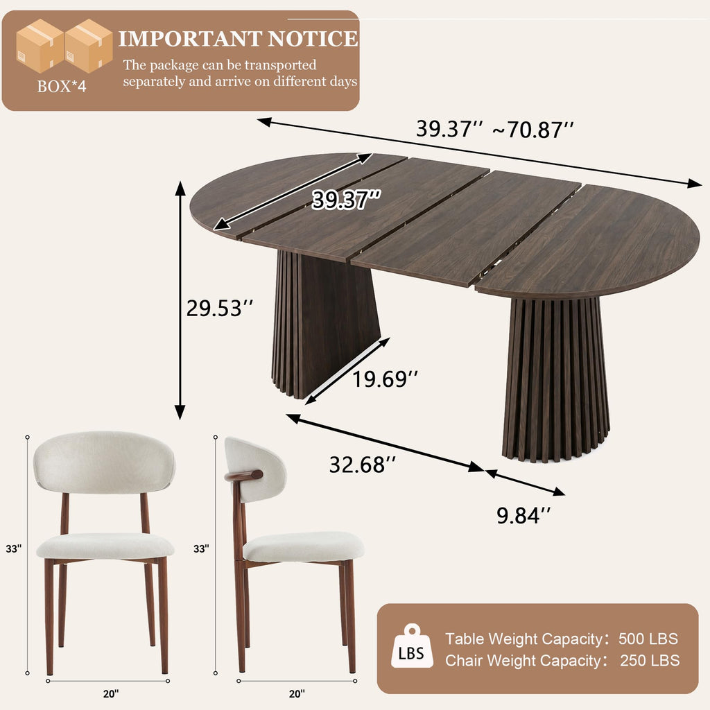 7-Piece, 70" Walnut Table with 6 Fabric Chairs