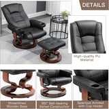 Modern Reclining Swivel Lounge Chair and Ottoman — Black Faux Leather