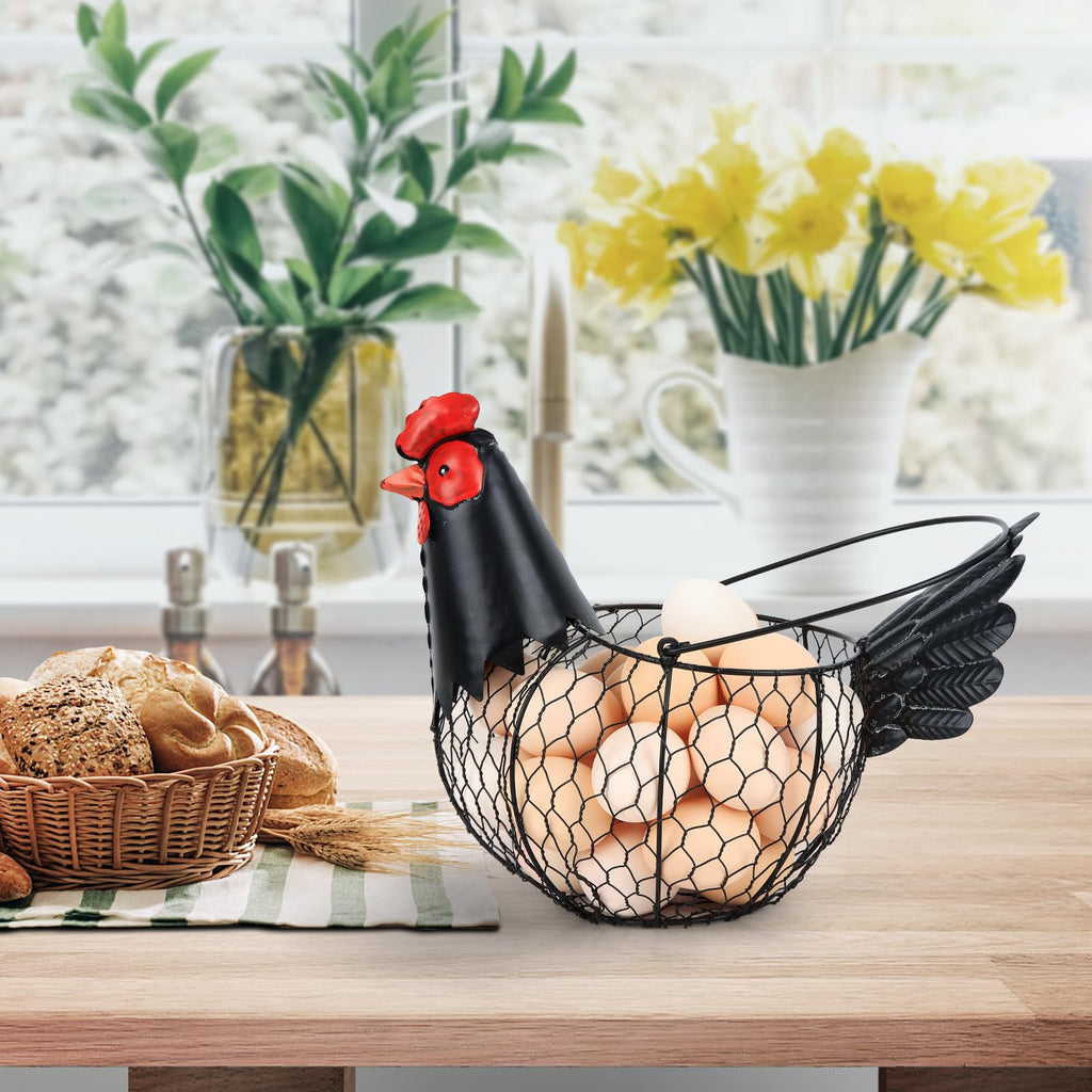 Chicken Egg Collecting Basket, Metal Wire Eggs Holder Bowl with Handle