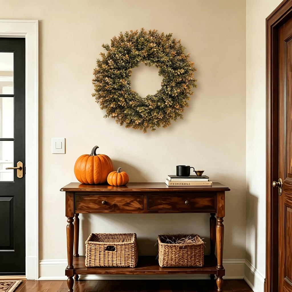 Fall Home Decor 26'' Large Artificial Fall Boxwood Wreaths for Front Door - Set of 217