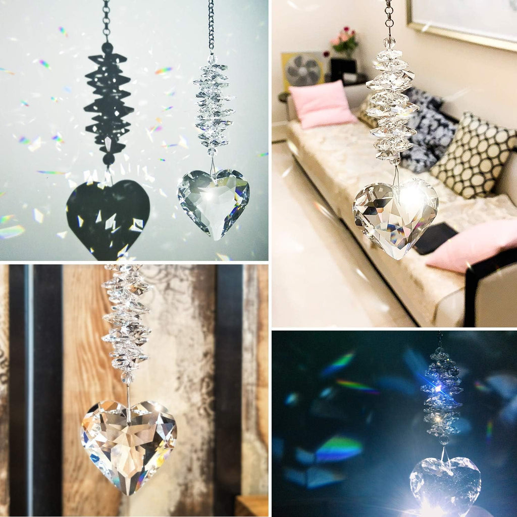 45mm Clear Glass Heart Crystal Ball Prism Pendant, Suncatcher for Windows, Outdoor Garden Hanging Décor
