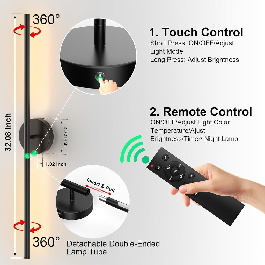 Battery Operated Wall Sconces Set of Two, Rechargeable Wall Lights with Remote Control, Dimmable 3000K-6000K LED Wall