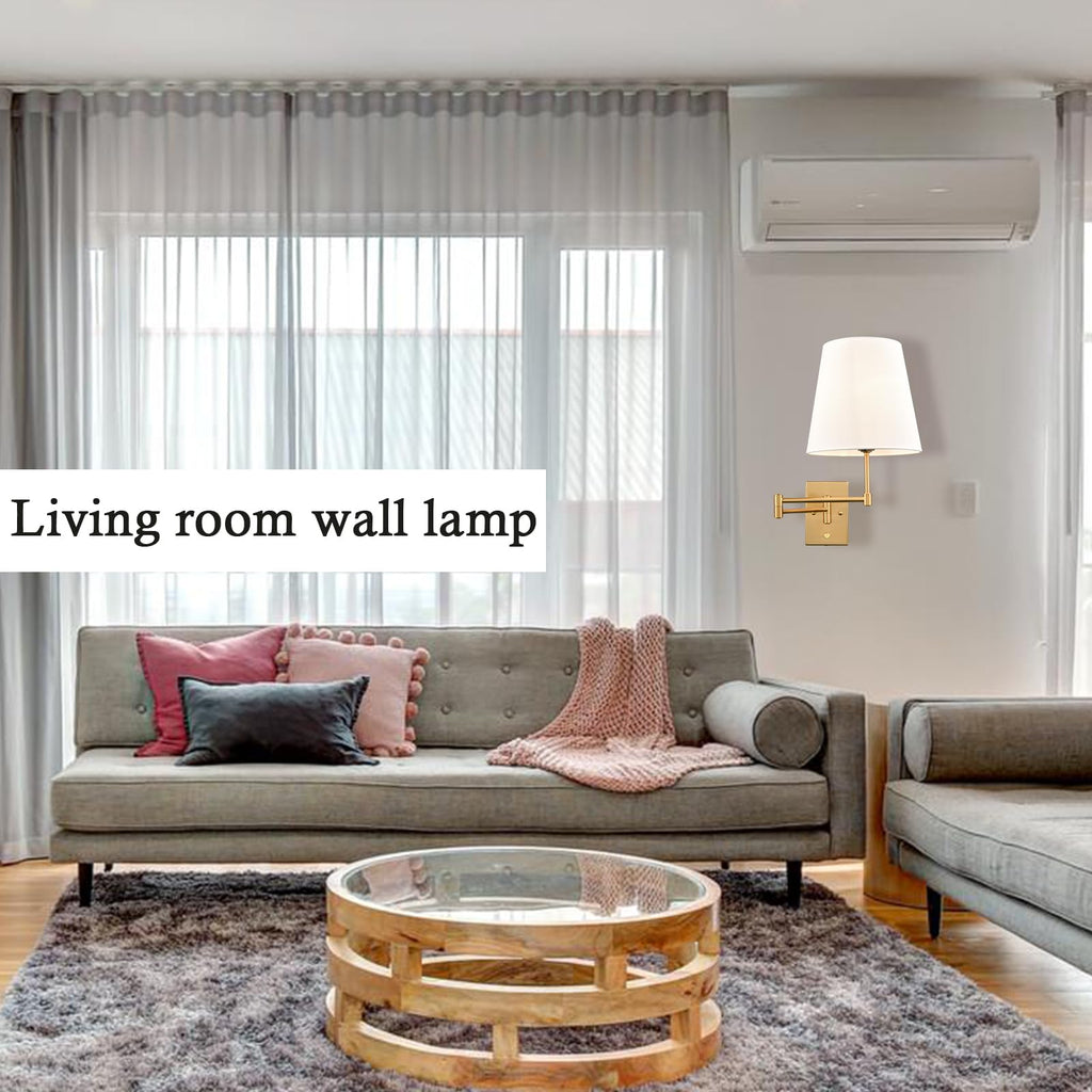 Gold Swing Arm Wall Lamp Brass Wall Sconces with Linen Shade