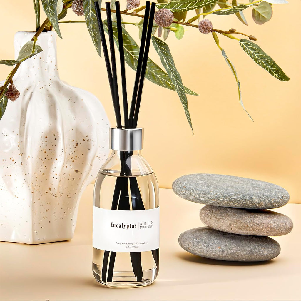 Reed Diffuser Set, 6.7 oz Eucalyptus Scented Diffuser with Sticks, Home Fragrance Reed Diffuser Shelf Decor