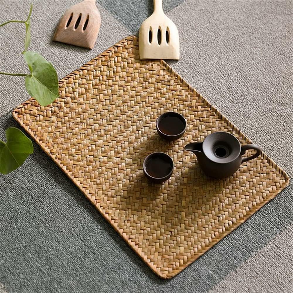 Natural Woven Rattan Rectangular Placemats Seagrass Place Mats for Dining Table (, 18x12inches) - Set of 6