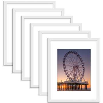 11x14 Picture Frame White Set of 6, Display Pictures 8x10 with Mat or 11x14 without Mat, Photo Frames for Wall