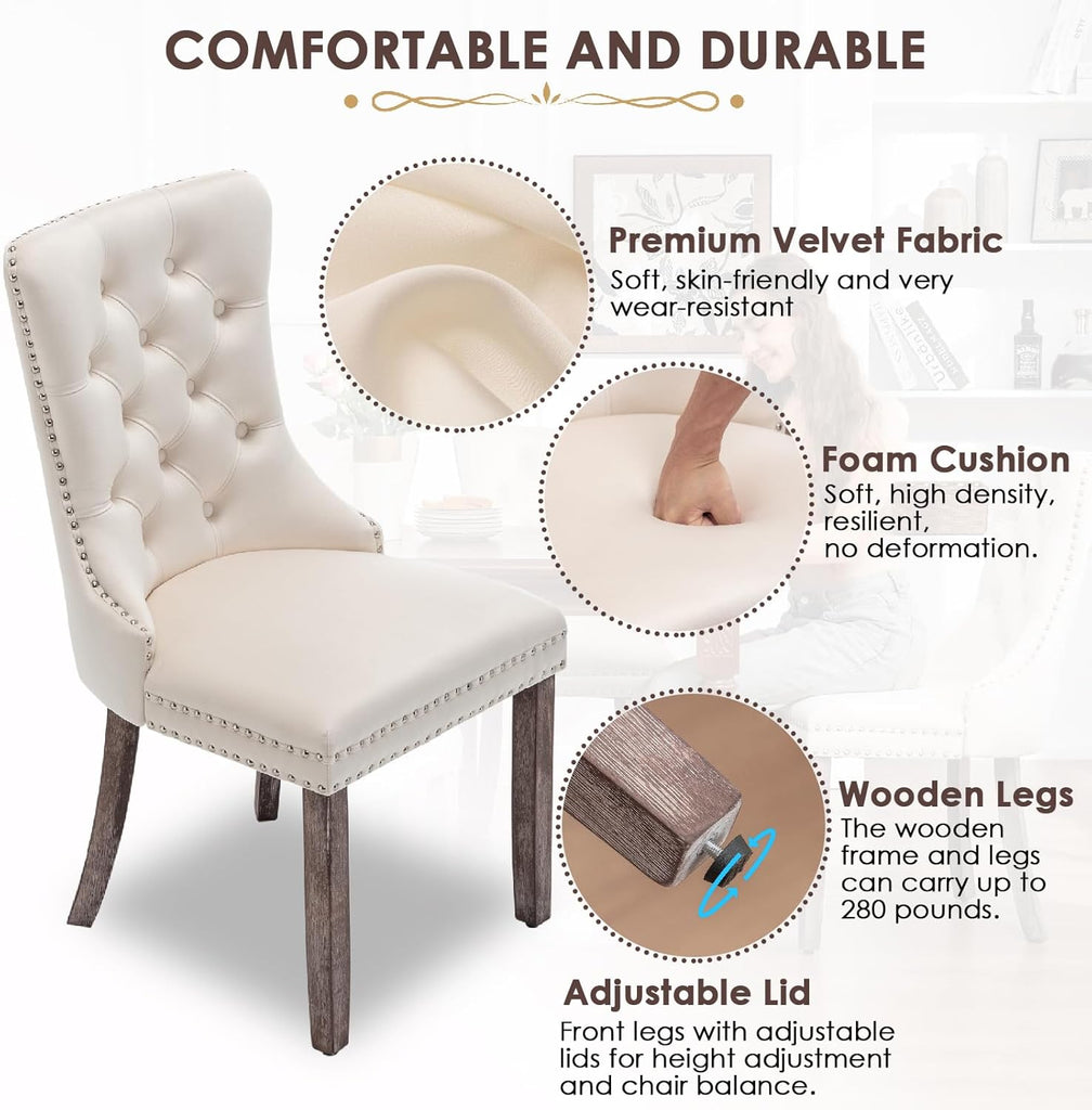 Kiztir Velvet Dining Chairs Set of 4, Upholstered Dining Room Chairs with Ring Pull Trim and Button Back