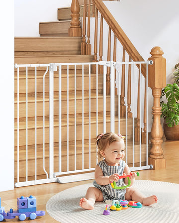 34" Tall Baby Gate No Drilling, Auto Close Dog Gate Indoor, White