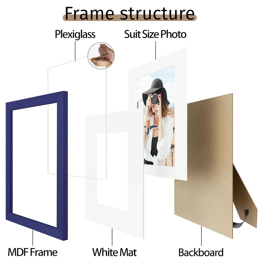 11x14 Picture Frame Set of 12, Gallery Wall Frames, Navy Blue