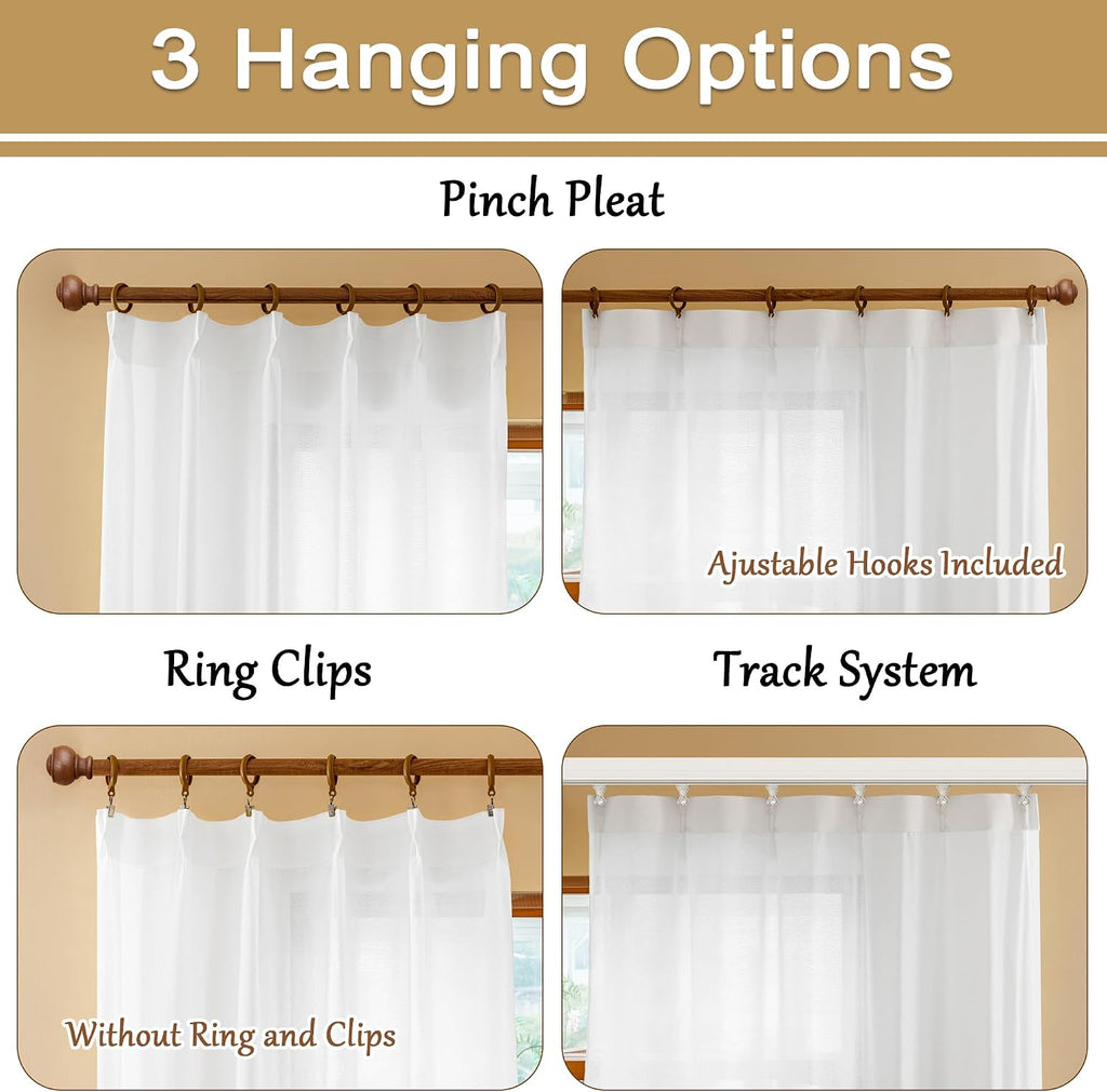 White Pinch Pleat Curtains 144 Inches Long 12ft Tall Extra Long Sheer Curtains for Living Room Soft Touch Light