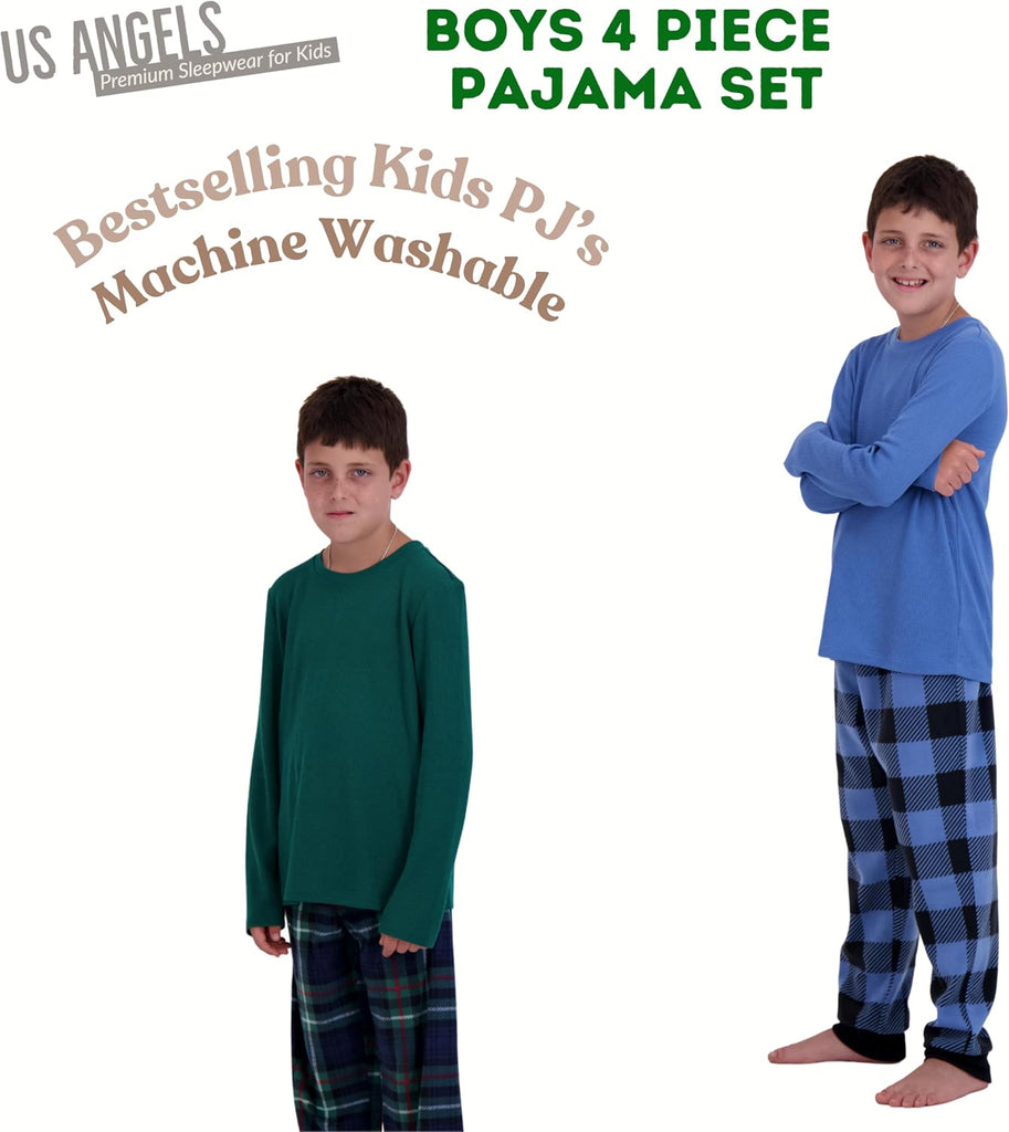 Boys Pajamas Set | Piece Long Sleeve & Fleece Pants | Soft Warm Sleepwear Pjs for Kids & Teens