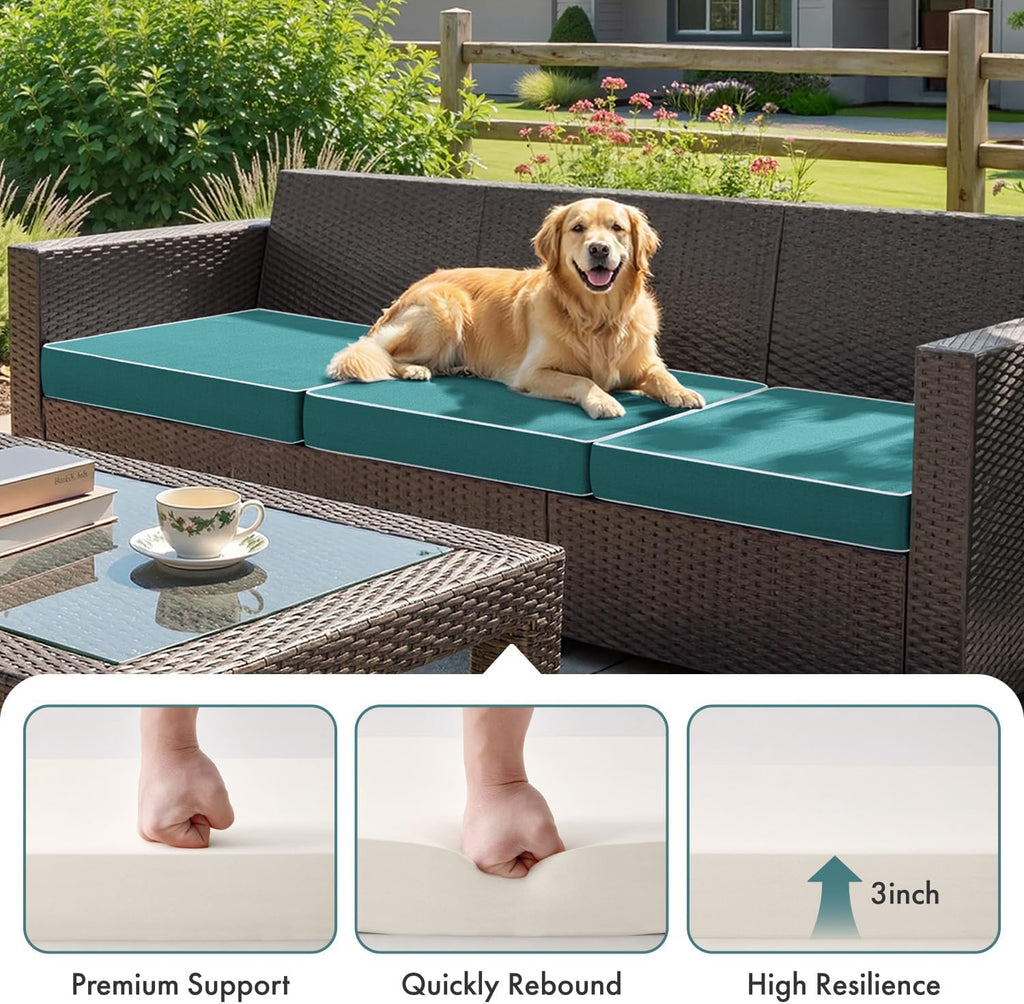 Turquoise Outdoor Chair Cushions 4 Pack, 19x19x3 Inch Seat Cushions | Patio Seat Cushions for Outdoor Furniture Couch