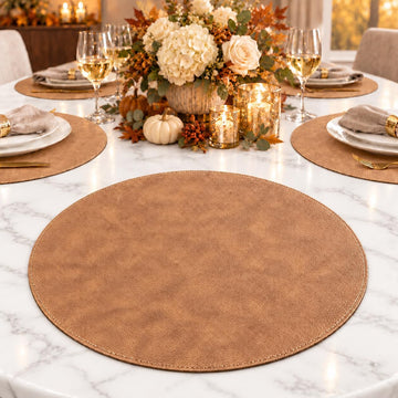 Placemats Set of Round 15" Faux Leather Table Mats for Dining, Heat Resistant & Non-Slip Washable Table Decor