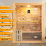 Smartmak Wood Home Steam Sauna, 3 Person Canadian Hemlock Traditional Luxurious Wooden Indoor Spa Room