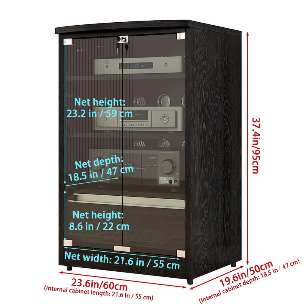 Audio Equipment Rack Cabinet HiFi Amplifier Cabinet with Drawer, Glass Door