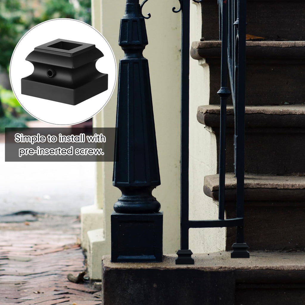 20 Sets Wrought Iron Balusters with Flat Shoes, Hollow Square Iron Balusters & Metal Flat Shoes Set for Staircase