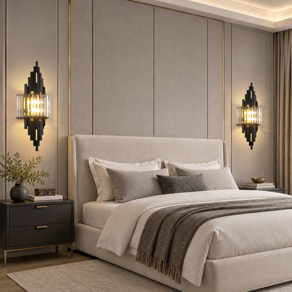 Black Crystal Wall Sconces Mid-Century Modern Luxury Bathroom Sconces Light
