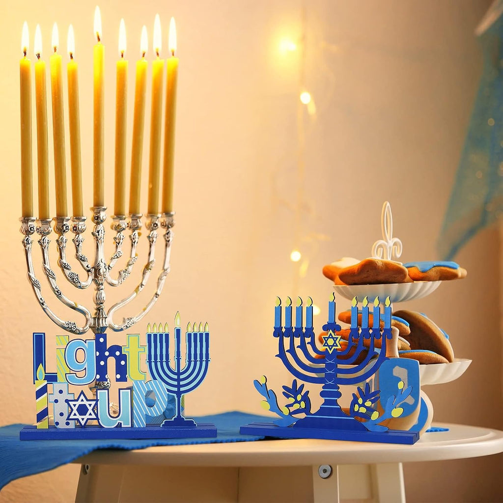 Hanukkah Party Decorations Wooden Chanukah Party Supplies Hanukkah Centerpieces Table Decorations Holiday - Set of 4