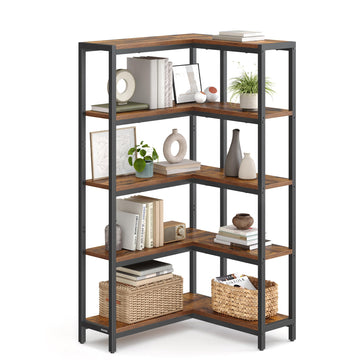 5 Tier Bookshelf, Convertible Corner Shelf, 40.2 x 9.4 x 55.9 in