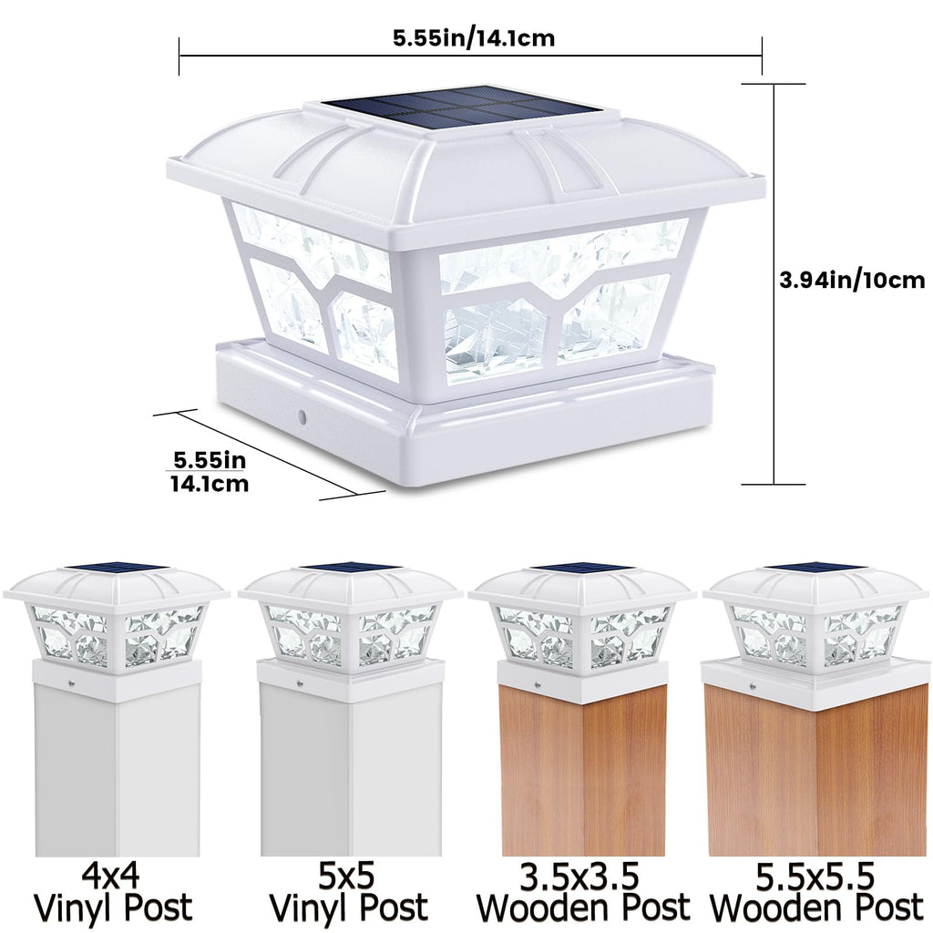 Solar Post Cap Lights Outdoor 2 Modes, 4 Pack, White, Warm/White