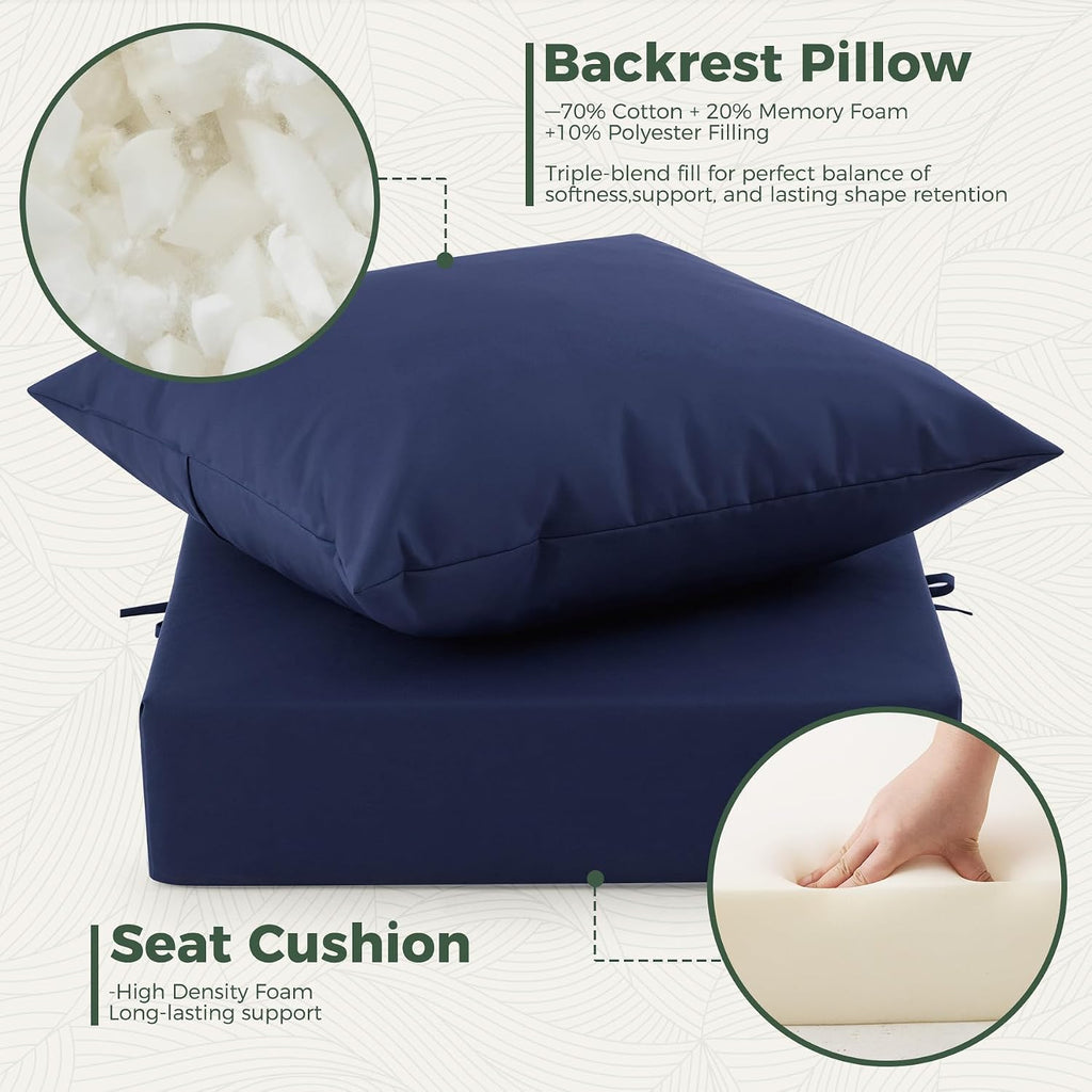 Outdoor Chair Cushions, Waterproof & Fade Resistant Patio Cushions | 24 x 24 x 5.75 In, Navy Blue, Removable Cover