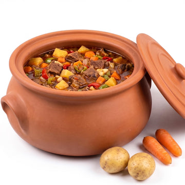 Suphan Handmade 7.6-Quart Large Clay Cooking Pot with Lid, Natural Unglazed Cookware, Terracotta Cazuela, Casserole