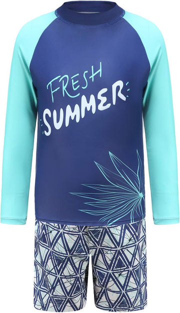 Kids Rash Guard Set Boys Long Sleeve Swim Trunks and Swim Shirt Sets Two Piece Swimsuits
