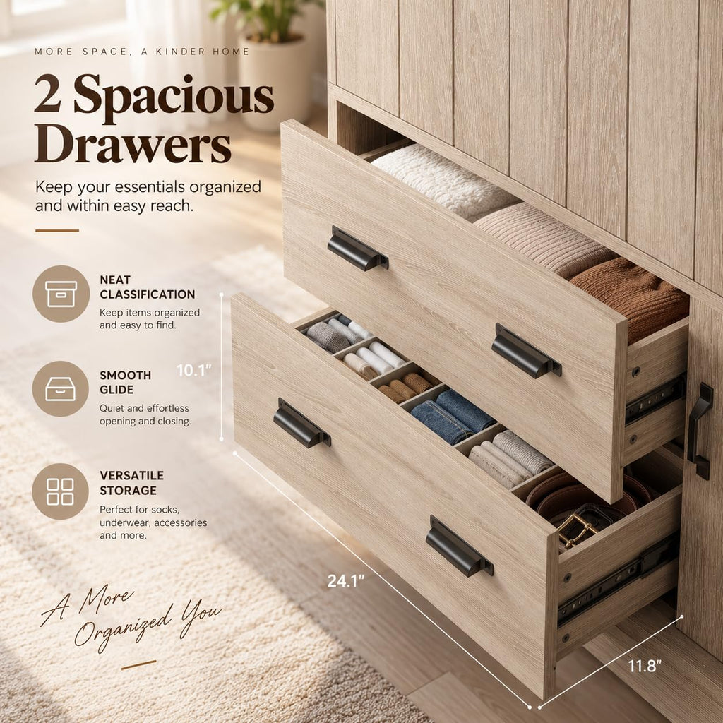 70" Freestanding Wardrobe Closet (Natural Oak)