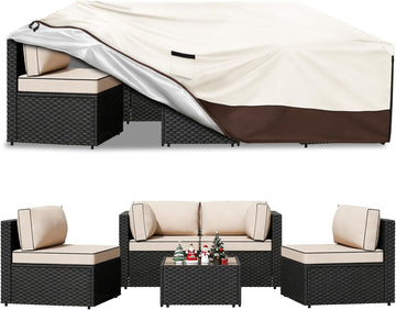 Waterproof Outdoor Patio Furniture Covers,126"L x 63"W x 28"H,Beige | Heavy-Duty Fabric, Fits 5-8 Piece Outdoor