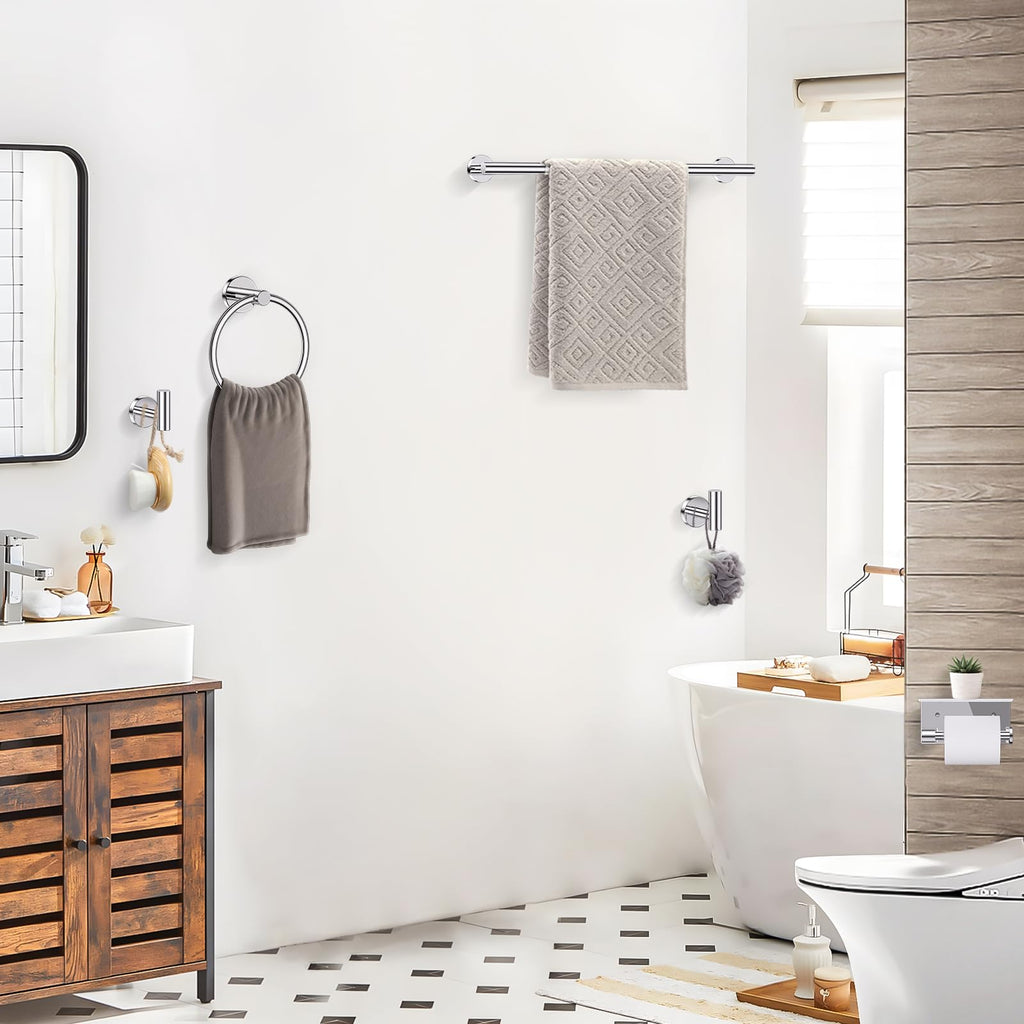 5 Piece Bathroom Towel Holder, Polished Chrome Bathroom Hardware Set