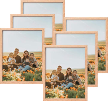 8x10 Set of 6 Oak Wood Picture Frame Solid Wooden Photo Frame | Natural Wood Color Frames with Real Glass for Wall
