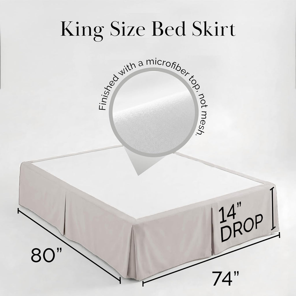 Hotel Quality King Bed Skirt 14 Inch Drop, Pleated Dust Ruffle for King Size Bed - Platform Cover, Split Corners