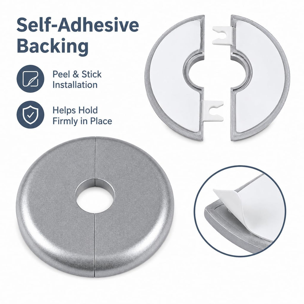 3 Pack Silver Escutcheon Plate 1/2 Inch, Split Pipe Cover with Self-Adhesive Backing, Removable Two-Piece Wall Flange