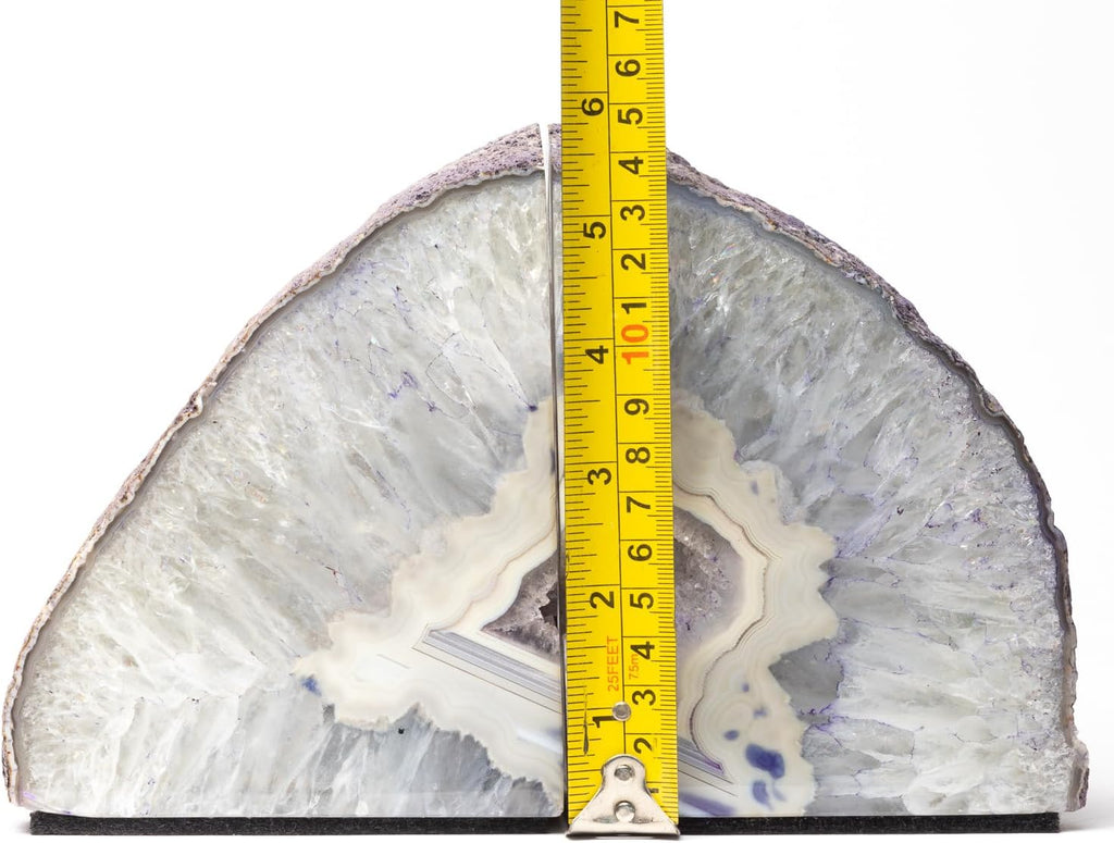 100% Natural Agate Bookends - Geode Book Ends for Books, Office, Living Room Decor (Light Purple, 10-11 lbs)