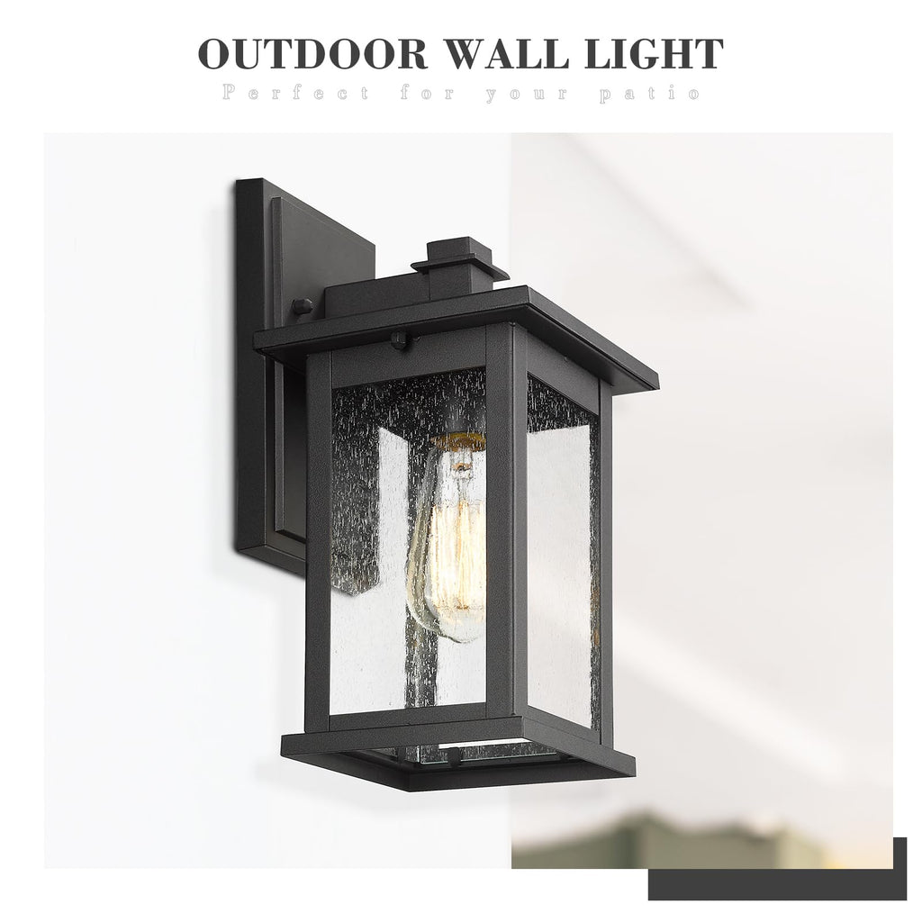 Outdoor Wall Sconce, 1-Light Exterior Wall Lantern in Black Finish with Clear Seeded Glass